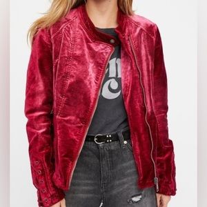 Free People Lacey Moto Jacket Deep Red XS